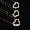 Ny Iced Out Hollow Heart Pendant Necklace Glossy Charms Iced Out Prong Seting CZ Cubic Zirconia Hip Hop Women Gift SMycken