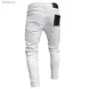 Jeans masculinos bordados brancos jeans homens algodão elástico rasgado jeans skinny de alta qualidade hip hop buraco preto slim fit calças jeans de tamanho grande l240119