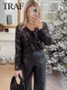 Kvinnor BLOUSES Fashion Women Cut Out Bow Sequin Top 2024 Female Chic High Street Sexiga Crop Tops Blus Luxury Shiny Elegant