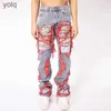 Женские джинсы High Street в стиле хип-хоп Destroy с начесом и вышивкой, свободные мешковатые мужские и женские модные повседневные прямые джинсовые брюки Streetwearyolq