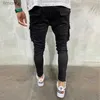 Män jeans herrar stretchy mager rippade jeans män smal fit denim hög kvalitet jean mode tröjor hip hop byxor jogger penna pantsl240120