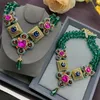 Retro Palace Style Green Glass Beaded Necklace High-quality Rhinestone Tassel Earrings Women's Wedding Banquet Jewelry