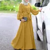 Abbigliamento etnico Ramadan Caftano Turchia Hijab Donna Solido manica lunga Kebaya Abito lungo con volant Abiti da sera islamici