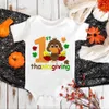 Rompers mijn eerste Thanksgiving Baby Bodysuit Holiday Party Infant Outfits Korte mouw peuter jumpsuit Boy Girl Desse pasgeboren Playsuit H240508