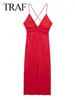 Casual Dresses Red Slip Dress Woman Sexy Backless Women Long Elegant Party For 2024 Midi Night Evening