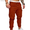 Calças de brim masculinas roupas elegantes drstring bolsos ajustáveis calças masculinas listras para joggingl240119