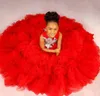 Tulle Flower Girl Dresses Red Jewel Appliqued Lace Tiered Tulle Ball Gown Princess Flowergirl Gowns Little Kids Girls Birthday Party Daughter and Mother Dress CF034