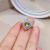 Cluster Rings Dazzling Silver Gemstone Ring 6mm 0.6ct VVS Grade Natural Peridot Fashion 925 Jewelry