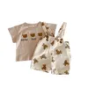 Vêtements d'été à manches courtes bébé vêtements ensemble imprimé ours infantile salopette costume garçon dessin animé t-shirt fille tenuesvêtements drop del dhhyb