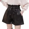 Women's Shorts New High Waist Laced Up Shorts Flower Bud Wide Leg Leather Shorts Autumn Winter Korean Loose High Street Black Sexy Women ShortsL240119