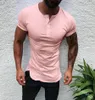 Elegante tinta unita Tee Tops Uomo T Shirt Manica corta Muscolo Jogging Bodybuilding Tee Abbigliamento maschile Slim Fit Bianco Rosa Tee7674033