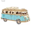 Artes e artesanato 3D quebra-cabeça de madeira ônibus retrô estilo europeu campervan modelo de carro montado DIY habilidade prática cultivar crianças brinquedos menino menina presente YQ240119