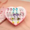 Korean Version Children's Tassel Princess Earrings Ring Love Gift Box Set Little Girl Clip Without Ear Hole