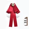 Bow Ties Red Ribbon Rhinestone Pearl Tie Brosch Korean Women's Suit Shirt Tröja Collar Flower Handgjorda smycken Pins Gifts för kvinnor