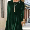 Casual Dresses Fall Spring Women Dress Round Neck Loose Solid Color Long Sleeve Pullover Soft Warm Ankel Längd Maxi