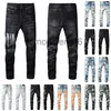Jeans firmati da uomo Jeans strappati effetto consumato Jeans dritti slim per stampa da uomo Pantaloni skinny da uomo alla moda 9LB3