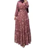 Elegant Women New Floral Printing High-neck Long Dress Casual Holidays Dresses with Belt Round Collar Embroidery Party Gowns
