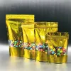 100pcs Stand up Glossy Gold Window Zip Lock Bag Resealable Golden Heat Sealing Sugar Kitechen Supplies Ground Coffee Corn Snack Display BJ