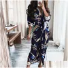 Basic & Casual Dresses Women Vintage Charm Casual Elegant Dresses Y Deep V-Neck Printing A-Line Dress Ladies Spring Autumn Long Sleev Dhy80