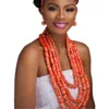 Chokers Dudo African Edo Bridal TraditionalJewerry Ensemble pour le mariage Nature Coral Perles de bijoux 4 couches + boucles d'oreilles de bracelet