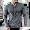 Herr t-shirts Mens T-shirts Fitness Tracksuit Running Sport Hoodie Gym Joggers Hooded Outdoor Workout Shirts Tops Clothing Muscle Tra DHPML