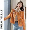 Coreano semplice primavera e autunno moda retrò bellissimo girocollo arancione girocollo sciolto cappotto corto femminile puro tweed selvaggio 240118