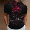 Men's T-Shirts Fashion T-Shirt 3D Flower Print Short Sleeve Tops Street Casual Rose T Shirt Streetwear Oversized Tee Men Clothingyolq