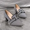 Robe chaussures 2024 rétro mode femme plaid cuir souple talons hauts printemps bout pointu pompes à talons épais femme zapatos