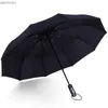 Paraplyer Vindbeständig helt automatisk tre vikbar paraply Ten Bone Auto Large Windproof Business Paraply Rain Black Coating Parasol