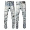 Herren Lila Jeans Skinny Distress Ripped Destroyed Jeans mit Buchstabendruck Stretch Biker Denim Schwarz Slim Fit Hip Hop Hose für Herren Jean