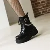 Boots PXELENA Gothic Motorcycle Biker Combat Ankle Women Metal Chain Buckle Wedge Platform High Heels Punk Cosplay Shoes 34-43