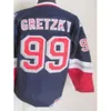 Top Man 99 Wayne Gretzky Vintage Hockey Jersey Black White Navy Blue Yellow Purple Orange Alternate Embroidery Breathable Uniforms 3026