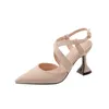 Sandaler 2024 Summer Pointed Toe Sexig Cross-rem Sandles Woman Shoes Wine High Heels Blue Naken Color Gladiators Women