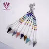 Natural Stone Decorative Spiritual Therapy Yoga Colorful Beads and Seven Chakra Spiritual Pendant Hexagonal Cone Necklace Pendant Jewelry for Women