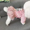 Vêtements de chien chaud chat rose princesse robe manteau automne hiver mignon collier de poupée dentelle maille jupes vêtements tutu jupe de mariage pour chiens chats