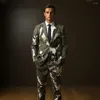 Men's Suits Geometric Camouflage Tactical Handmade Suit 3D Digital Printing Cos Party Nightclub Shiny Cool Performance Set