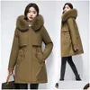 Womens Trench Coats Puffer Jaqueta Mulheres Roupas Quentes Down Feminino 2024 Forro de Pele de Inverno Com Capuz Parkas Grosso Desgaste de Neve Gota Entrega Ap Dhkci