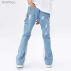 メンズジーンズ2023サイバーY2Kファッション洗浄された青いバギーフレアジーンズパンツ男性服