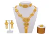 Boucles d'oreilles Collier De Luxe 24K Dubai Bijoux Or Couleur Arabe Éthiopien Africain Cadeaux De Mariage Bracelet De Mariée Bague Bijoux Set8751042