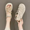 Sandali 2024 Estate romana moda versatile strass morbido fondo piatto tacchi scarpe con plateau da donna