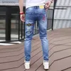 Jeans masculinos novos jeans fino streetwear 90s hip hop magro designer gráfico roupas originais cowboy casual estiramento bordado calças para menl240119