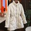 Trenchs pour femmes Manteaux d'hiver Beige Fourrure Stand Up Collier de coton Manteau en peluche épais Tendance Casual Lâche Chaud Noir Poches à manches longues Simple