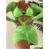 Dames Badmode Dames Zwemkleding Y Print Bikini's Met Dstring Er Up Effen Driedelig Bikini Badpak 2023 Dames Badpak Drop De Dhdou