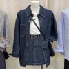 Vestidos de trabalho Xgoth Retro Saias Define Coreano Moda Casual Único Breasted Denim Camisa Tops Cintura Alta Saia Curta Meninas Conjunto de Duas Peças