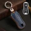 Genuine Leather Car Key Cover for Porsche Cayenne 718 MACAN Panamera 911 Boxster Carbon Fiber Keyring Shell Fob Case Holder