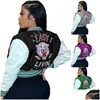 Damesjassen Damesmode Letterprint Baseballjack met dubbele schroefdraad Varsity Coat Desinger Dames cropped werkknop Letterman Dhjyj