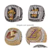 Solitaire Ring 4Pcs James Basketball Team Champions Championship Ring Set With Wooden Box Souvenir Men Women Boy Fan Brithday Gift 20 Dhmaj