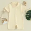 Set di abbigliamento Pudcoco Neonato nato Neonato Bambina Camicia abbottonata Pagliaccetto Tinta unita Manica corta Risvolto Tute Top Outfit 0-24M