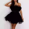 Robes décontractées robe de tulle femmes courte gonflée bal sans bretelles maille anniversaire fée à volants cocktail robe de soirée poshoot