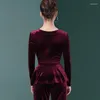 Scena noszona taniec taniec żeńska sukienka treningowa nowoczesna tańca Ballroom Autumn Long Rleeve V-Neck Slim-Fit Bluzka